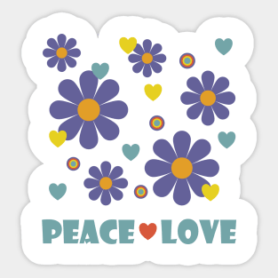 Peace Love 1970s Purple Flower Power Sticker